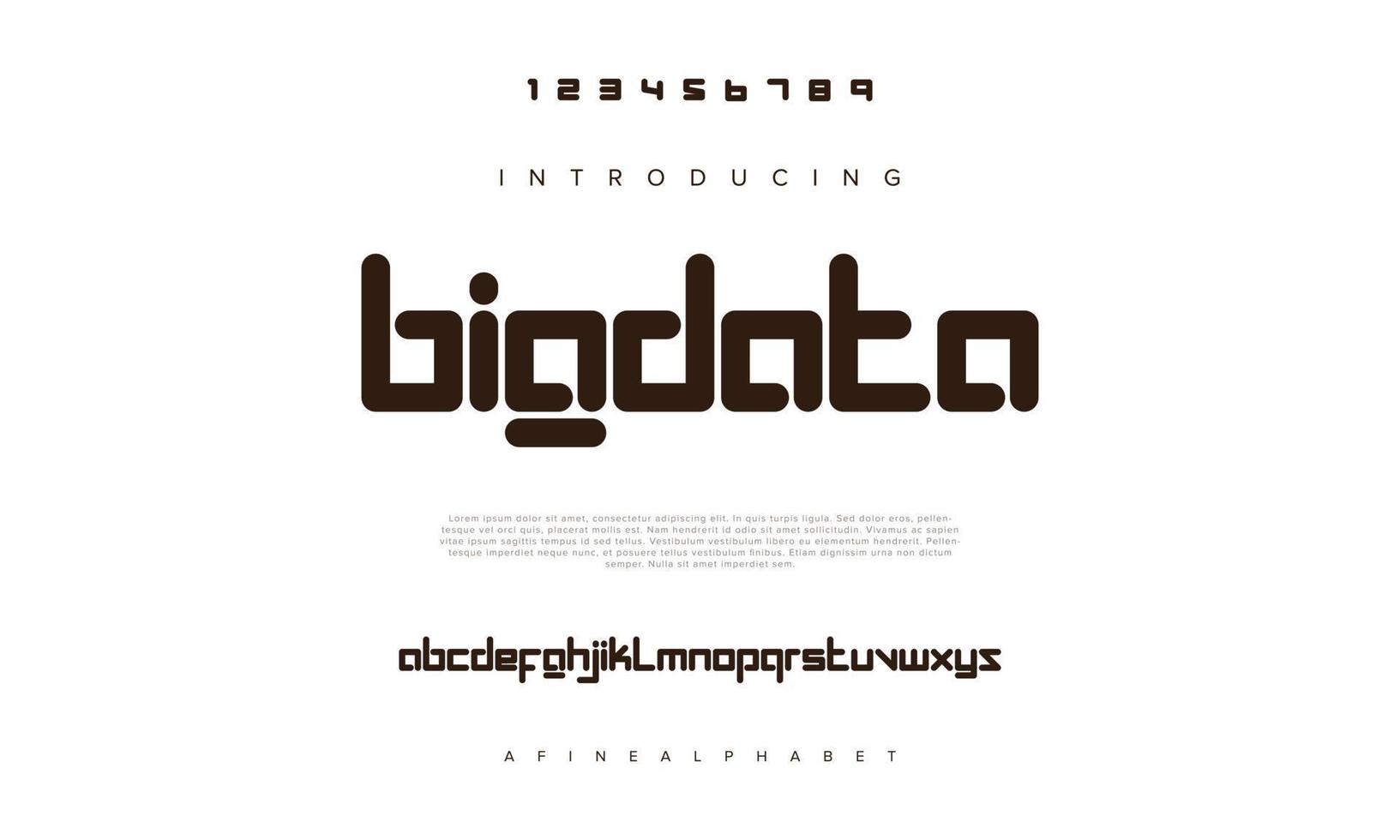 Bigdata abstract fashion font alphabet. Minimal modern urban fonts for logo, brand etc. Typography typeface uppercase lowercase and number. vector illustration