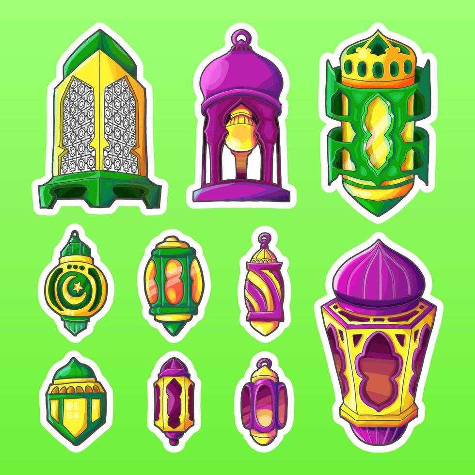 Hand Drawn Lanterns Sticker Pack vector