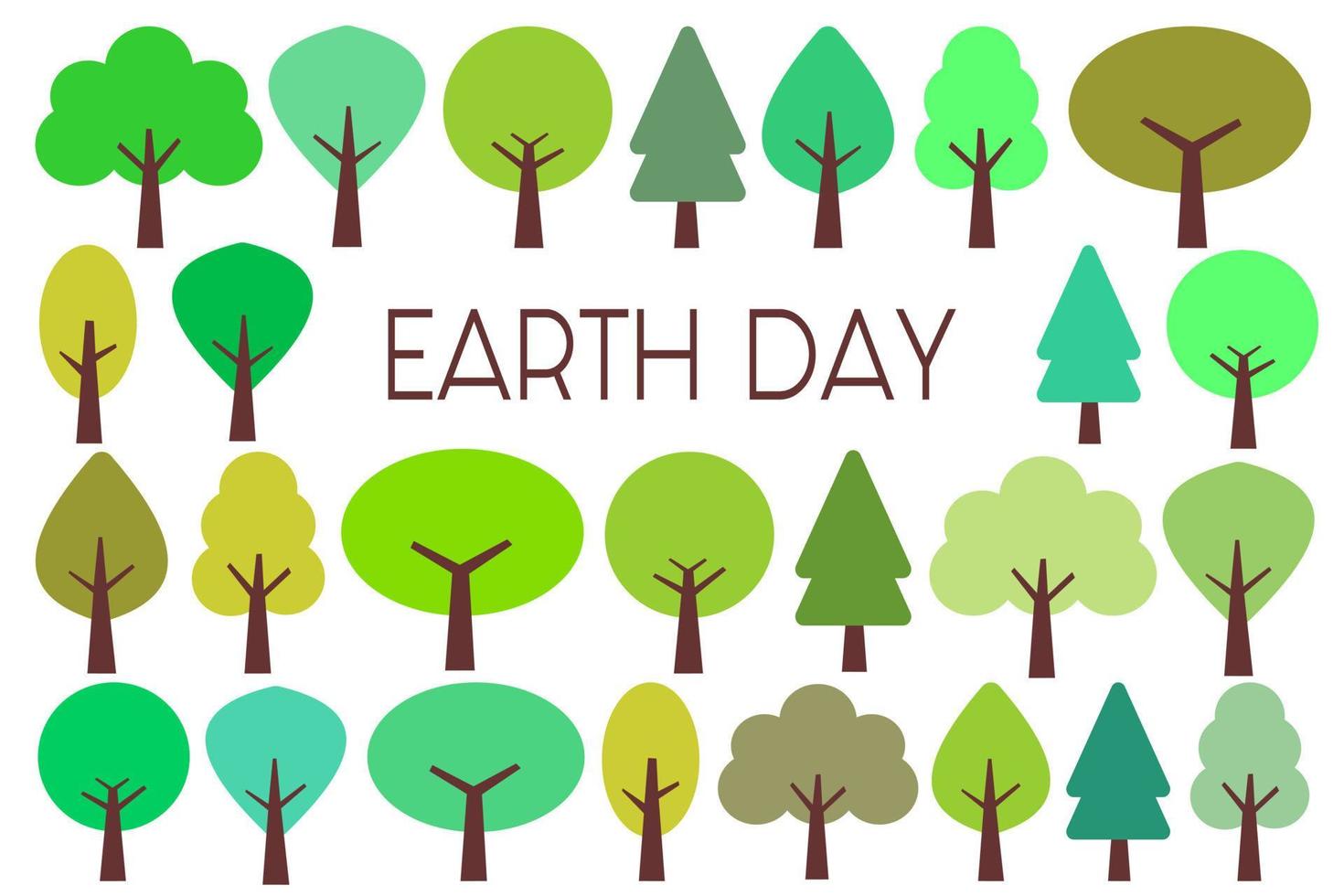 Earth day poster made of various colorfull trees isolated on white background vector