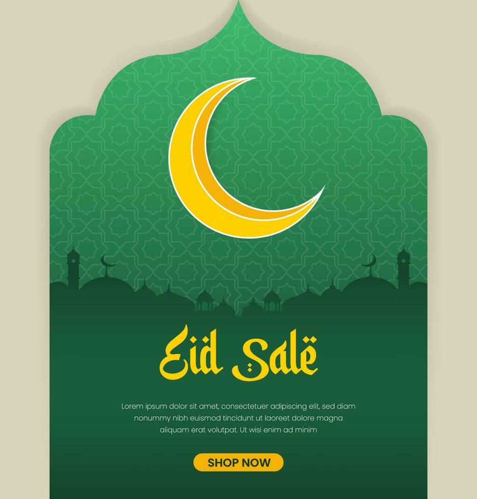 eid Moda rebaja bandera y social medios de comunicación enviar plantilla, Ramadán kareem tema rebaja cuadrado volantes y bandera. grande rebaja haz eid anuncios correo, saludo tarjeta islámico antecedentes diseño con linterna, medio Luna vector