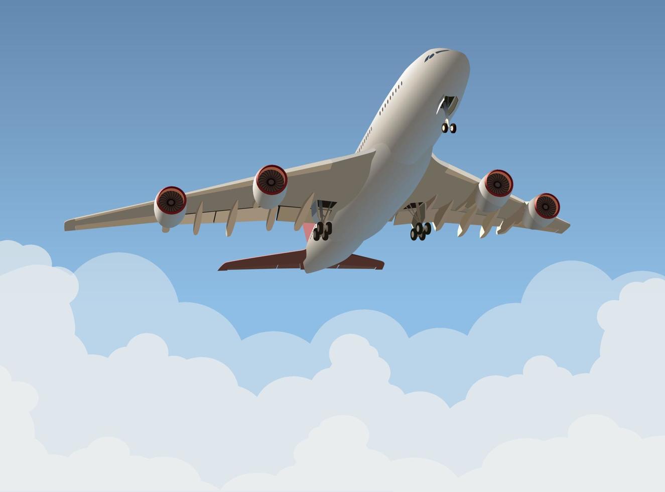The plane takes off against the background of a cloudy sky. Vector. vector