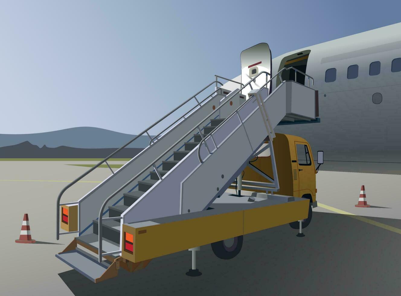 Gangway near the plane, on the platform of the airport. Vector. vector