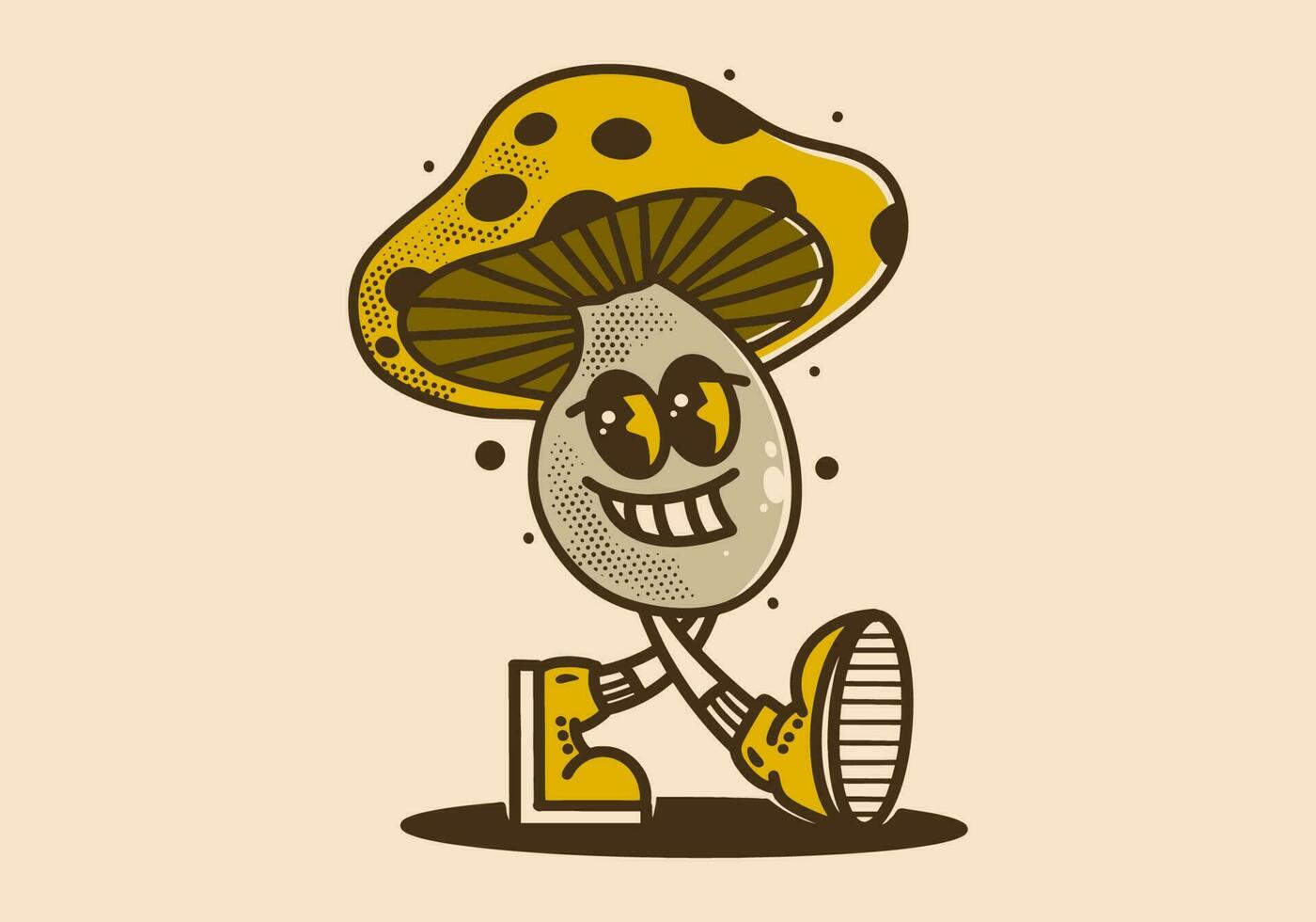 Vintage mascot character design of smiling yellow mushroom vector