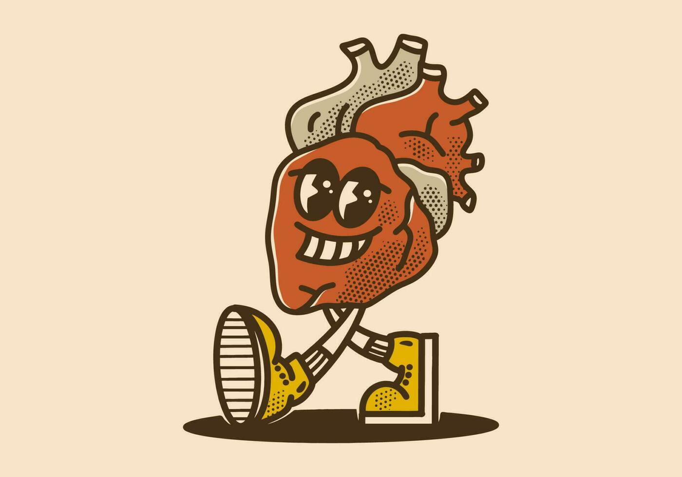 Vintage mascot character design of a red heart with smiling face vector