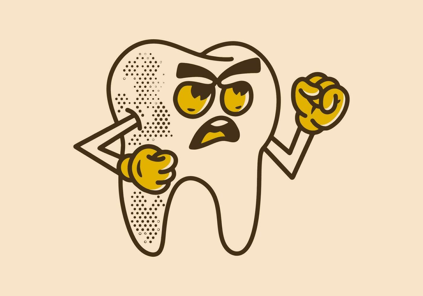 Vintage mascot character design of a tooth with angry face vector