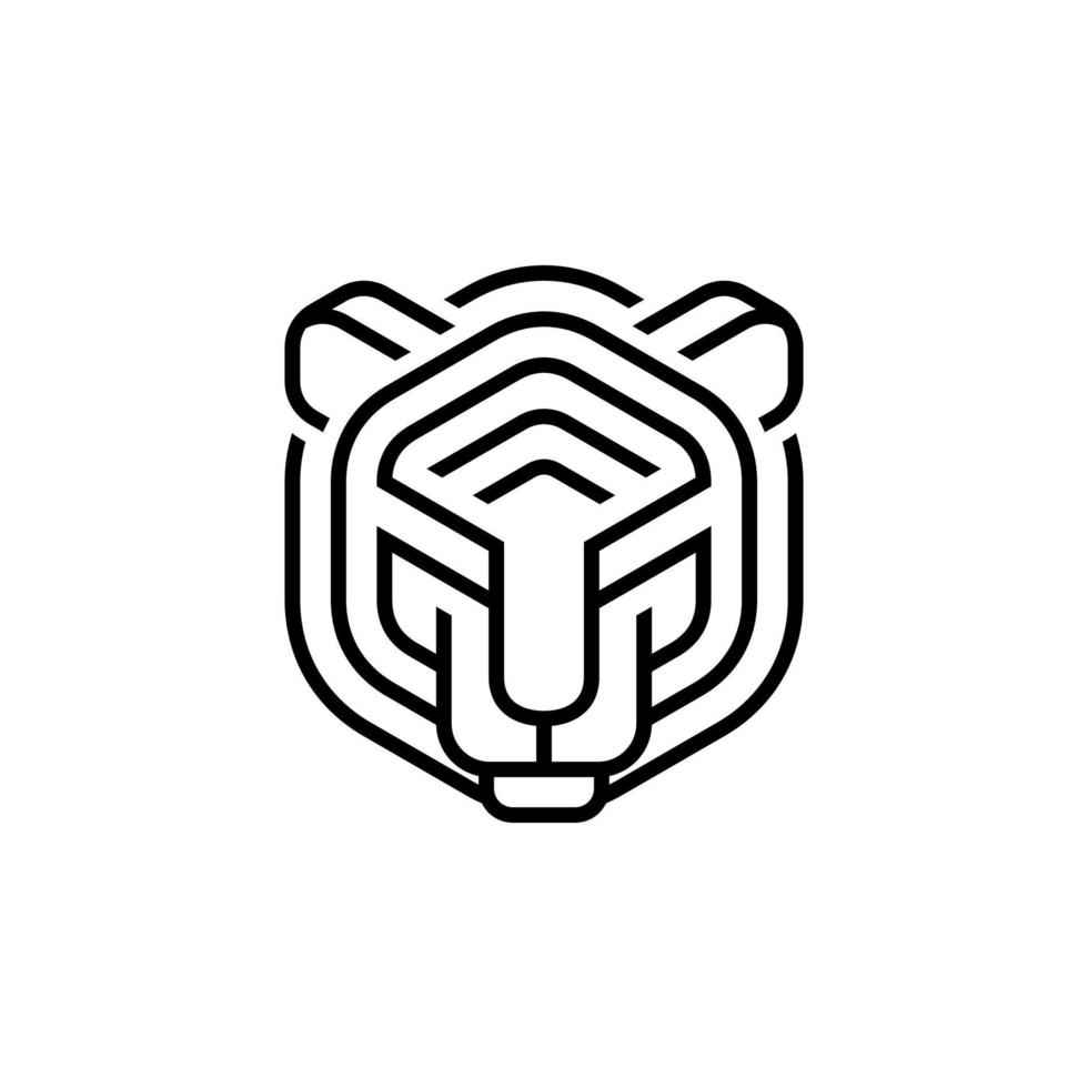 Tiger Head  Vector illustration of Linear Style Logo Design Template