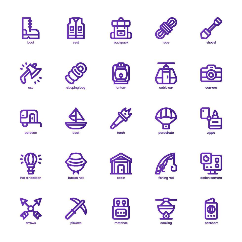 Adventure icon pack for your website design, logo, app, and user interface. Adventure icon basic line gradient design. Vector graphics illustration and editable stroke.