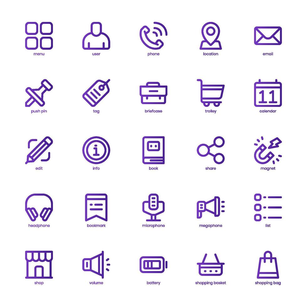 Mobile App icon pack for your website design, logo, app, and user interface. Mobile App icon basic line gradient design. Vector graphics illustration and editable stroke.