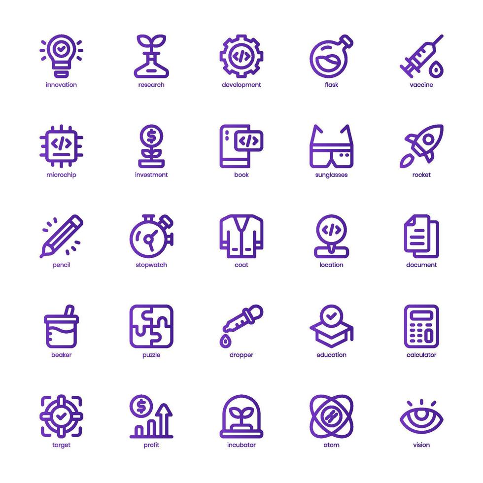 Research and Development Icon pack for your website design, logo, app, and user interface. Research and Development Icon basic line gradient design. Vector graphics illustration and editable stroke.