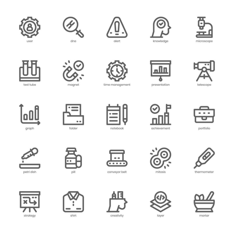 Research and Development Icon pack for your website design, logo, app, and user interface. Research and Development Icon outline design. Vector graphics illustration and editable stroke.