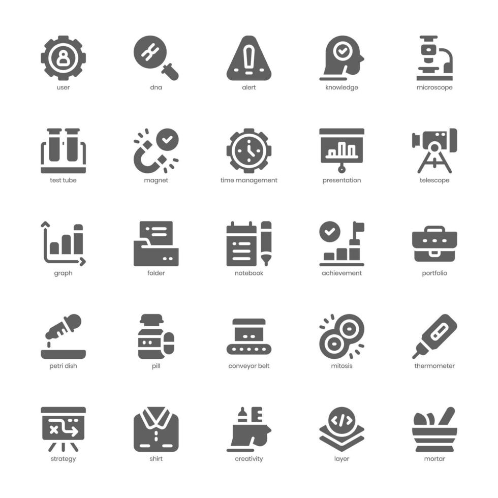 Research and Development Icon pack for your website design, logo, app, and user interface. Research and Development Icon glyph design. Vector graphics illustration and editable stroke.