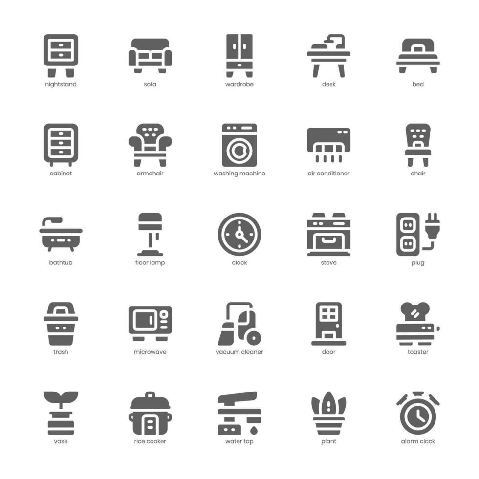 Household Equipment Icon pack for your website design, logo, app, and user interface. Household Equipment Icon glyph design. Vector graphics illustration and editable stroke.