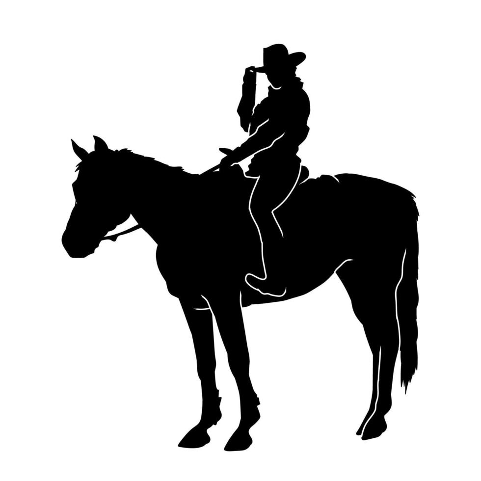 Silhouette of a cowboy ride on a horse. Silhouette of a man riding his