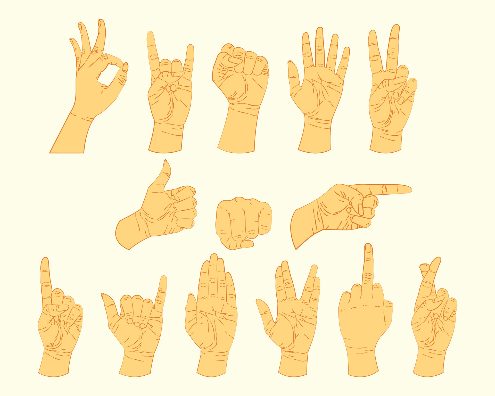 Hand sign Flat vector illustration. Simple and realistic hand