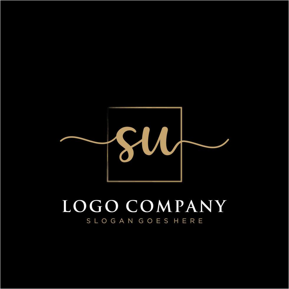 Initial SU feminine logo collections template. handwriting logo of initial signature, wedding, fashion, jewerly, boutique, floral and botanical with creative template for any company or business. vector