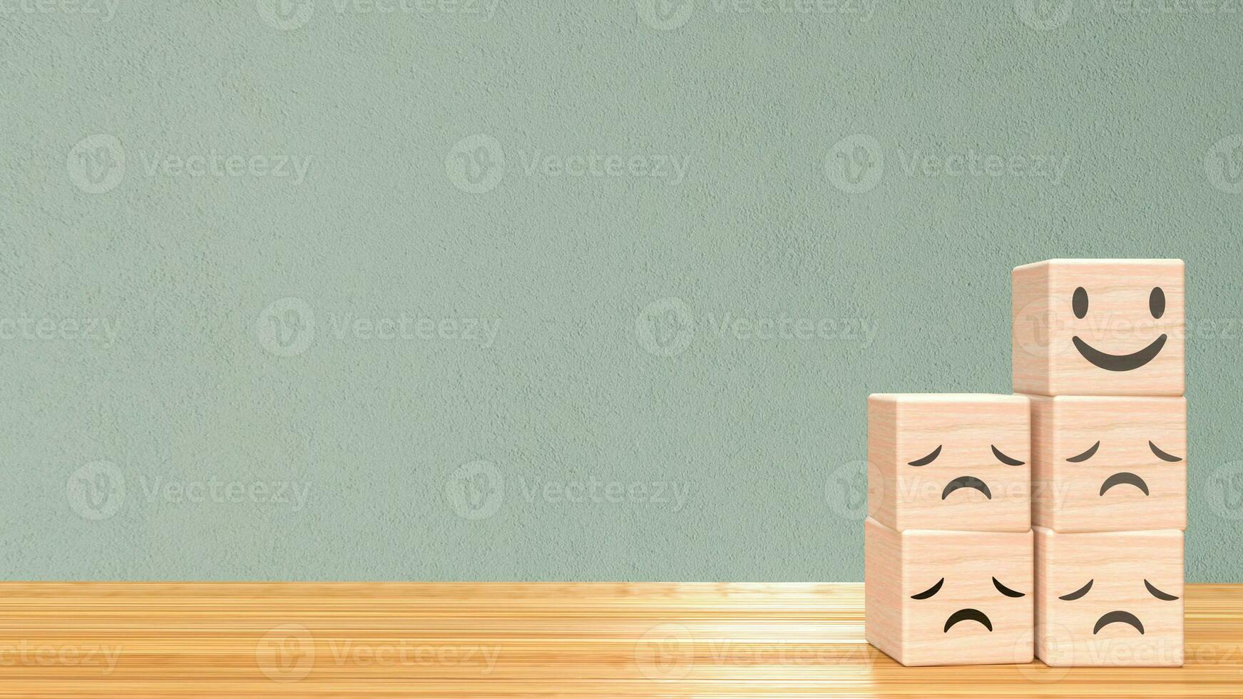 Wood cube emotion on table for abstract concept 3d rendering photo