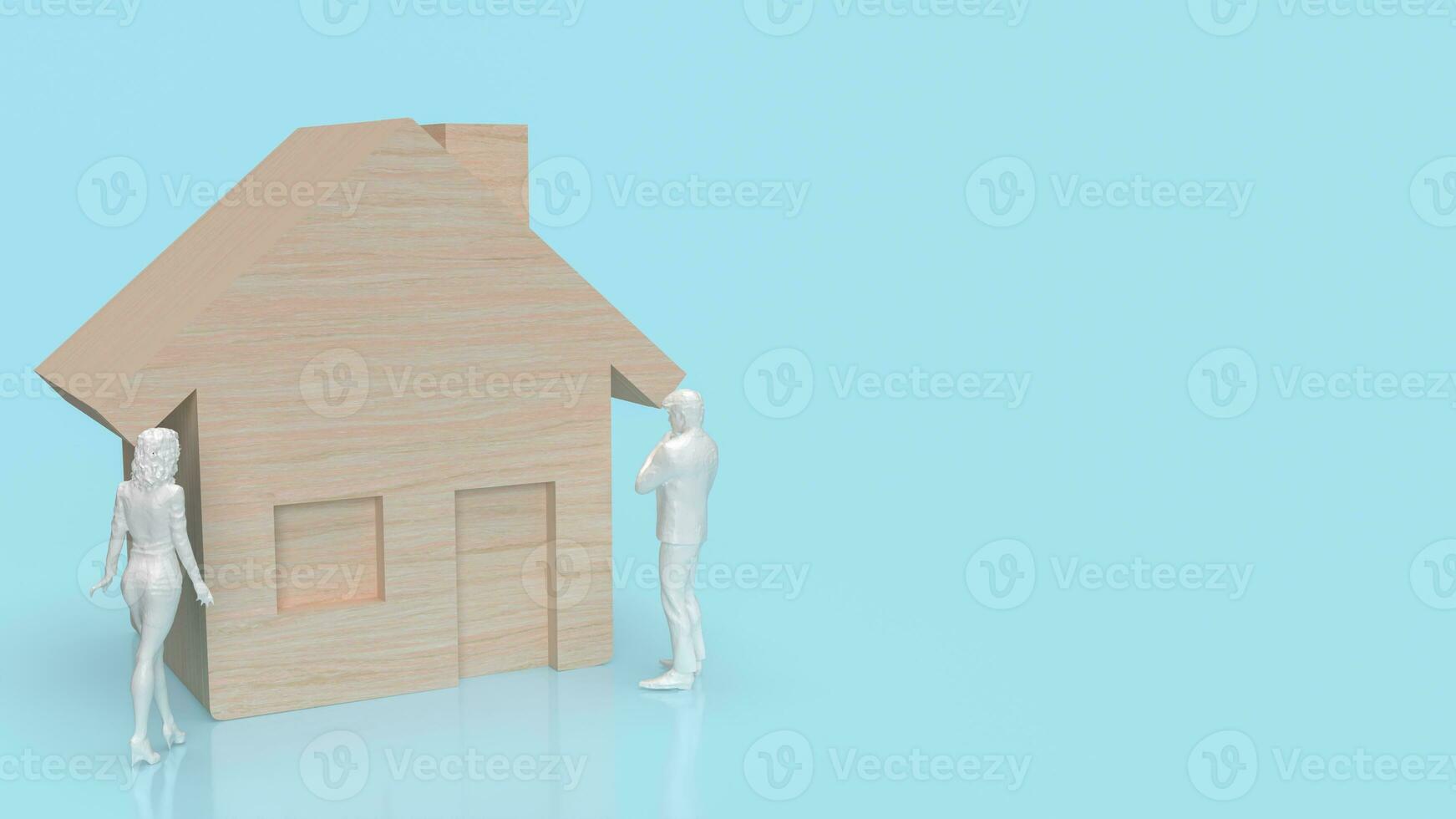 The home wood and figure on blue background for property or estate concept 3d rendering photo