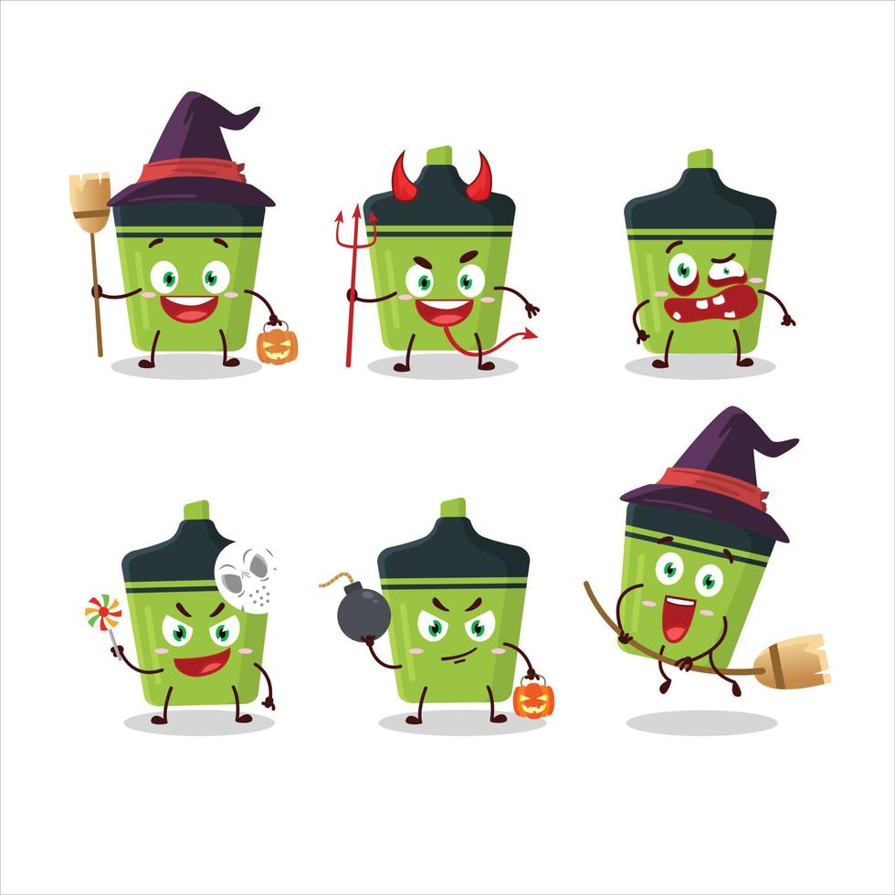 Halloween expression emoticons with cartoon character of green highlighter vector