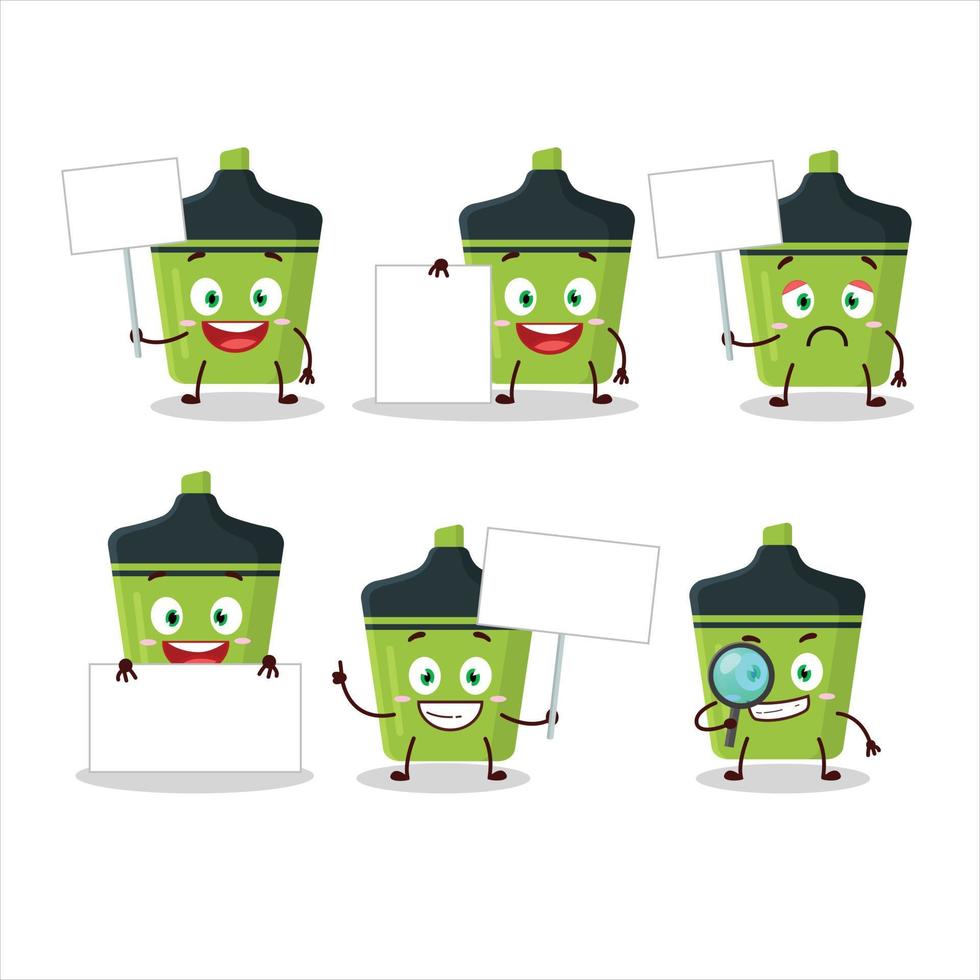 Green highlighter cartoon character bring information board vector