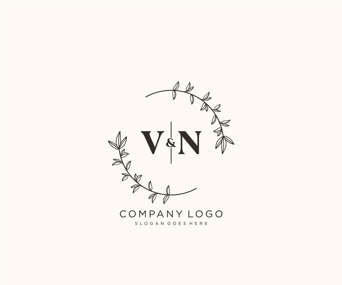 initial VN letters Beautiful floral feminine editable premade monoline logo suitable for spa salon skin hair beauty boutique and cosmetic company. vector