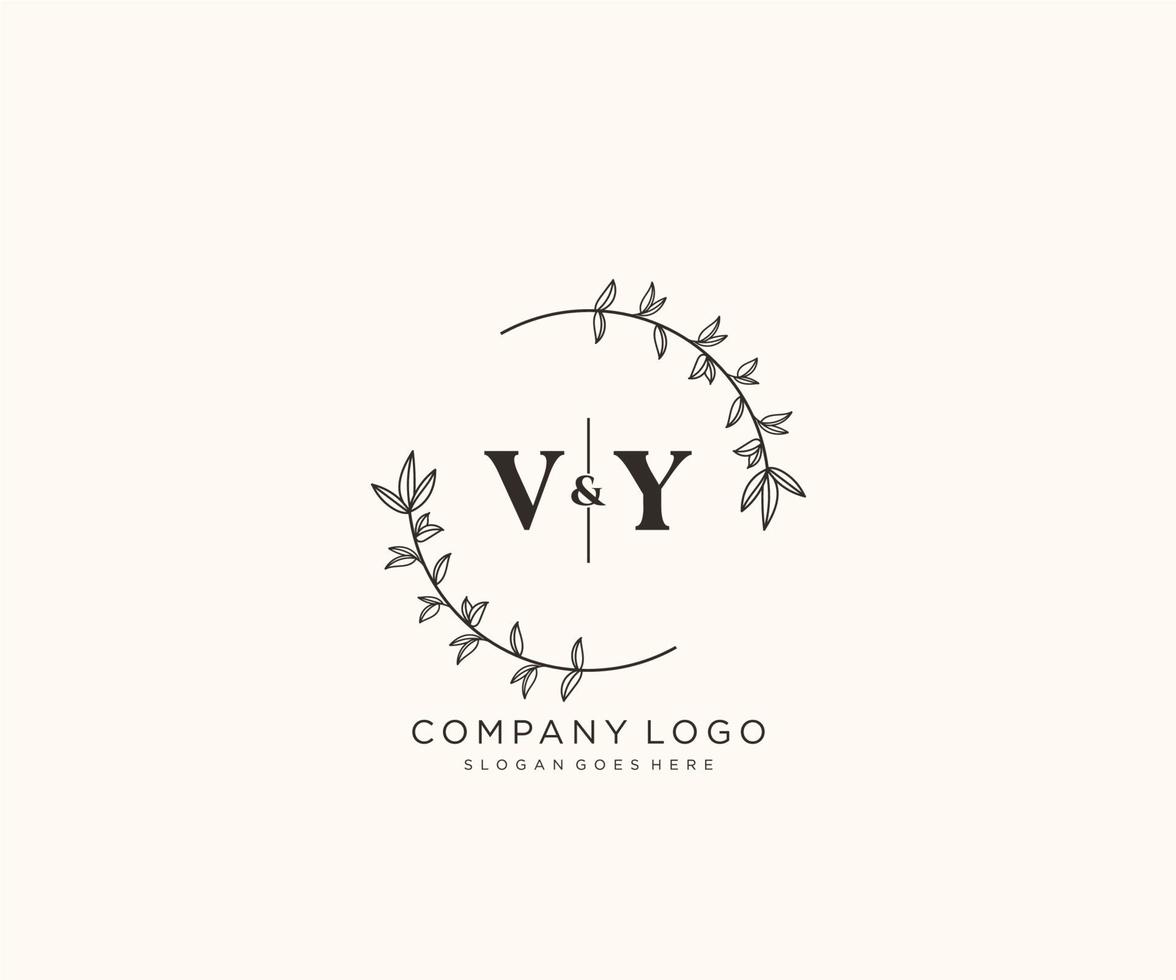 initial VY letters Beautiful floral feminine editable premade monoline logo suitable for spa salon skin hair beauty boutique and cosmetic company. vector