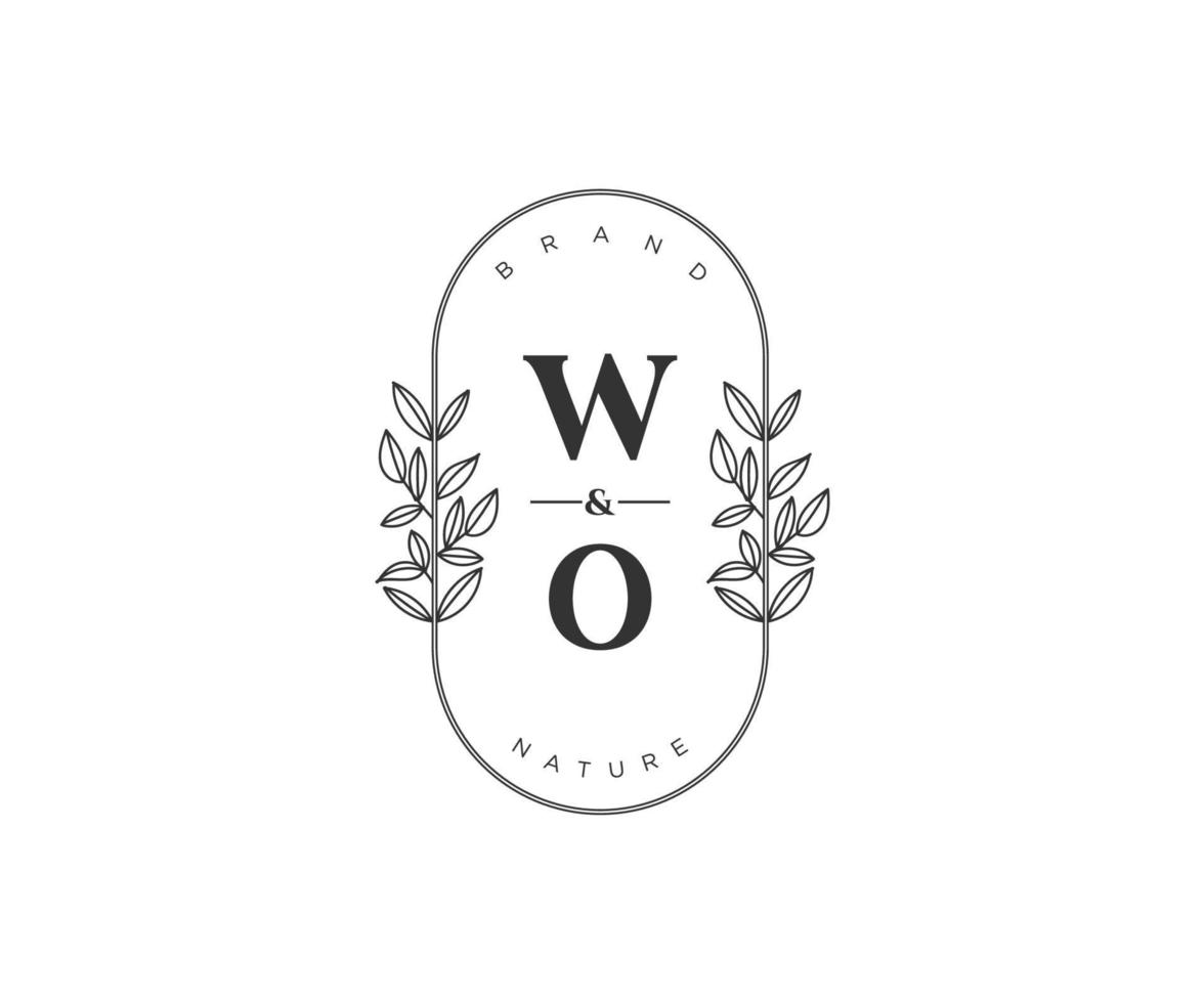 initial WO letters Beautiful floral feminine editable premade monoline logo suitable for spa salon skin hair beauty boutique and cosmetic company. vector