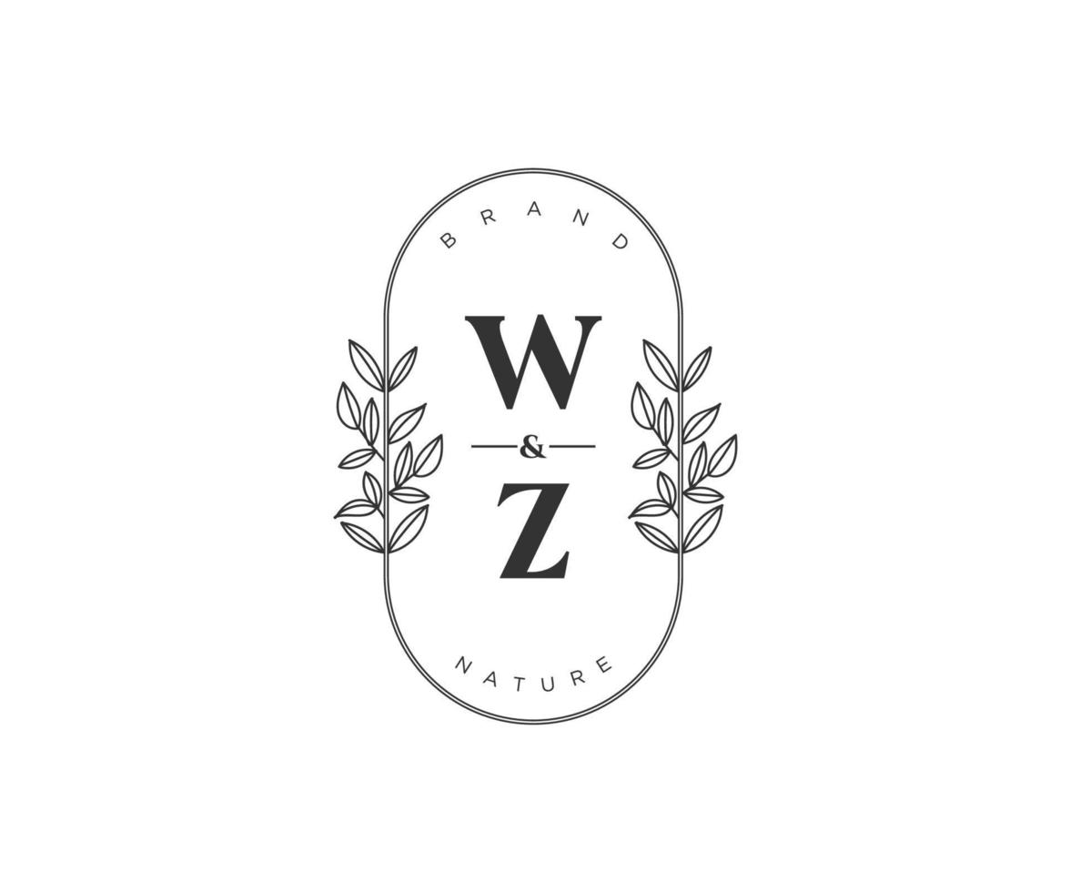initial WZ letters Beautiful floral feminine editable premade monoline logo suitable for spa salon skin hair beauty boutique and cosmetic company. vector