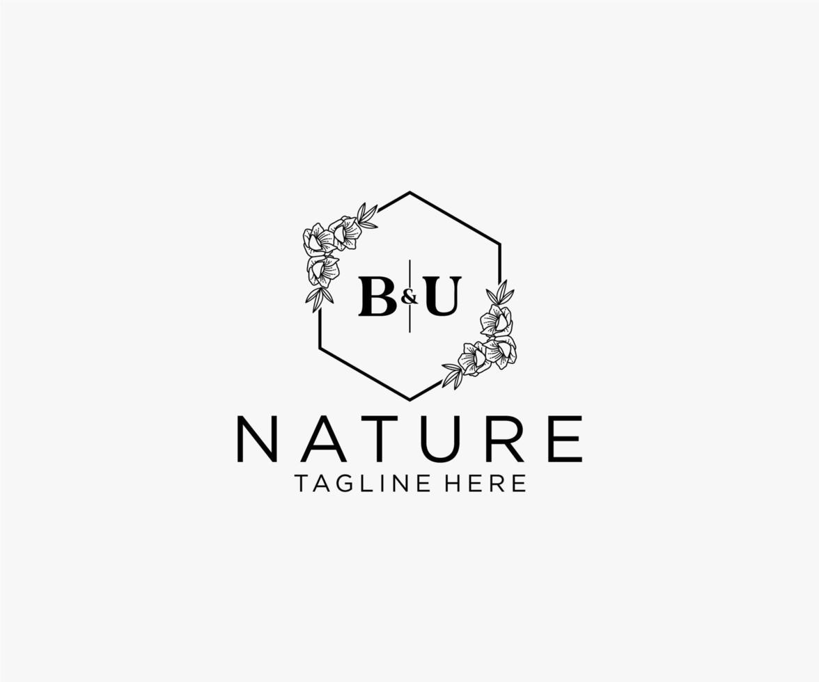 initial BU letters Botanical feminine logo template floral, editable premade monoline logo suitable, Luxury feminine wedding branding, corporate. vector