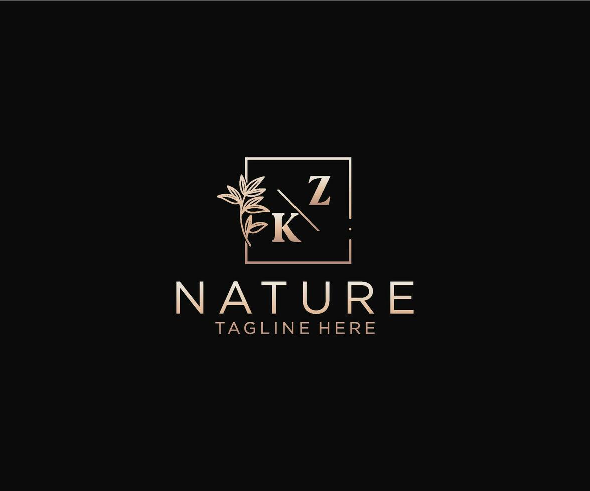 initial ZK letters Beautiful floral feminine editable premade monoline logo suitable, Luxury feminine wedding branding, corporate. vector