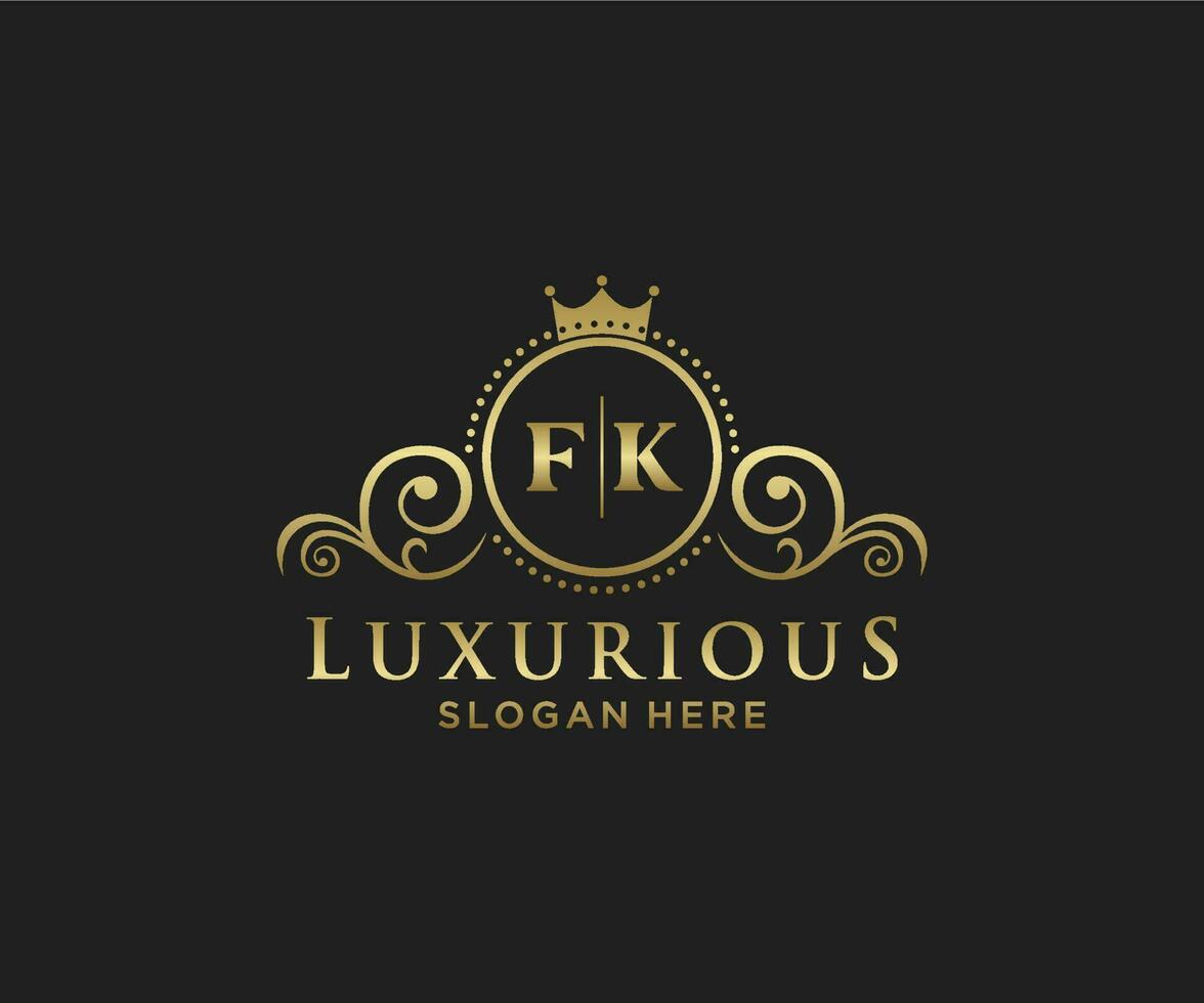 Initial FK Letter Royal Luxury Logo template in vector art for Restaurant, Royalty, Boutique, Cafe, Hotel, Heraldic, Jewelry, Fashion and other vector illustration.