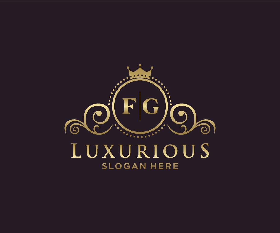 Initial FG Letter Royal Luxury Logo template in vector art for Restaurant, Royalty, Boutique, Cafe, Hotel, Heraldic, Jewelry, Fashion and other vector illustration.