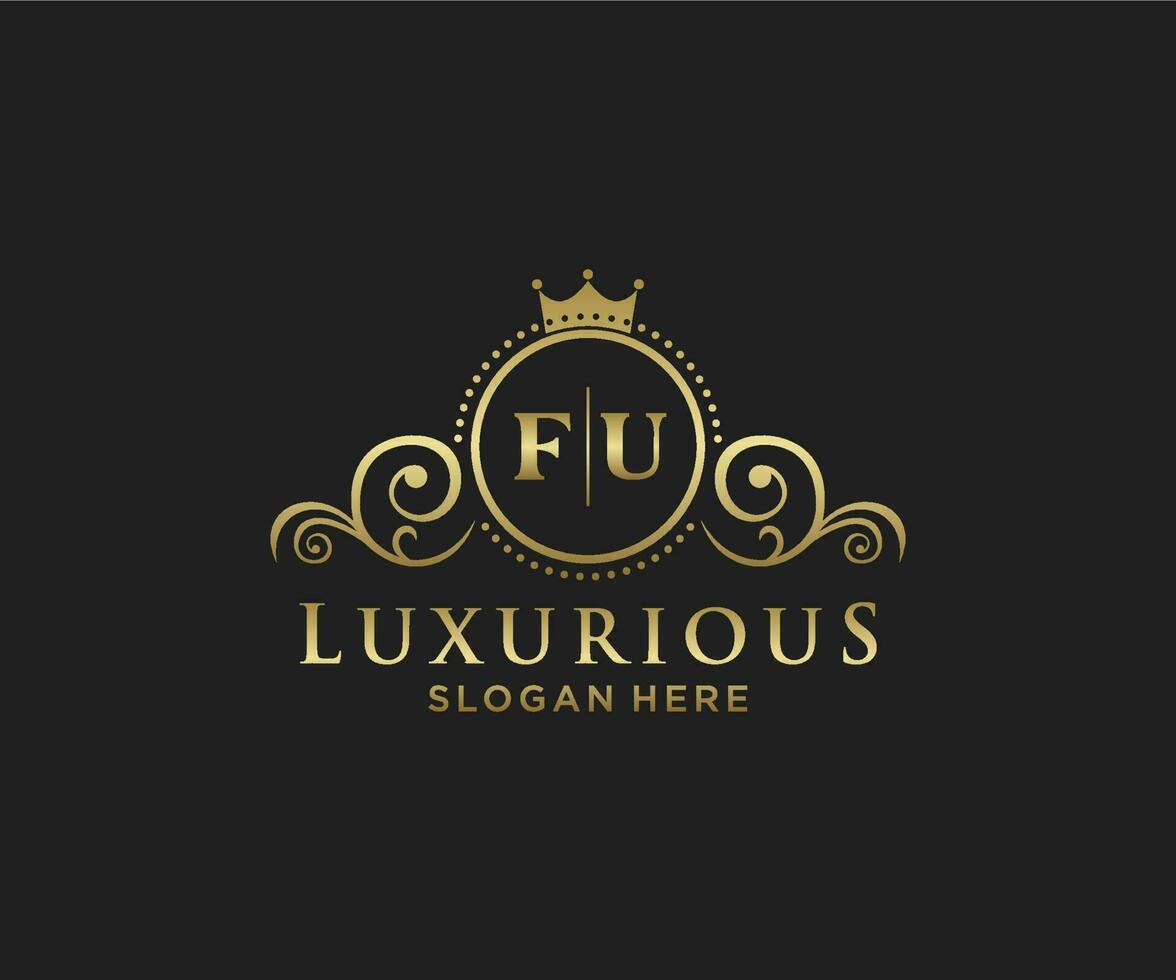 Initial FU Letter Royal Luxury Logo template in vector art for Restaurant, Royalty, Boutique, Cafe, Hotel, Heraldic, Jewelry, Fashion and other vector illustration.