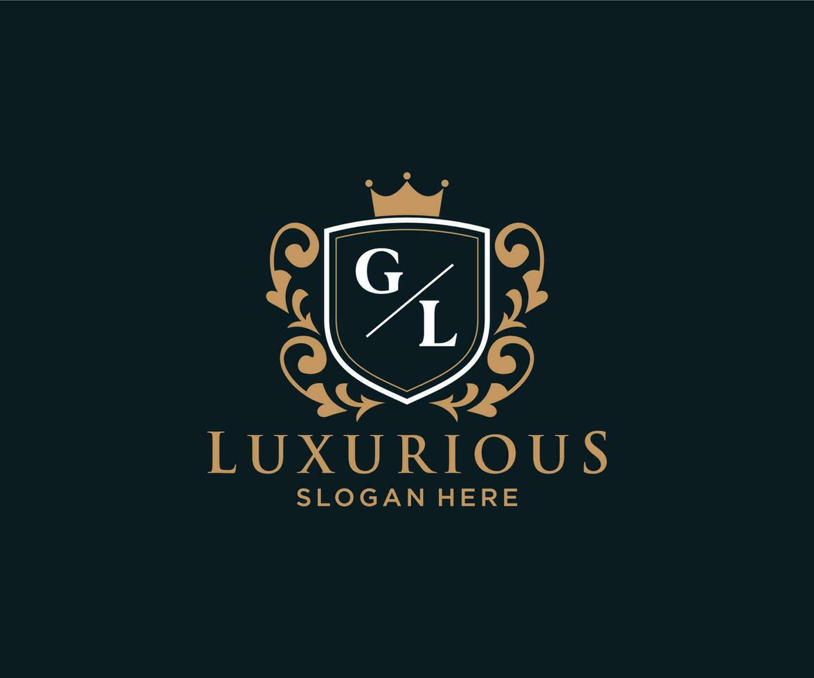 Initial GL Letter Royal Luxury Logo template in vector art for Restaurant, Royalty, Boutique, Cafe, Hotel, Heraldic, Jewelry, Fashion and other vector illustration.