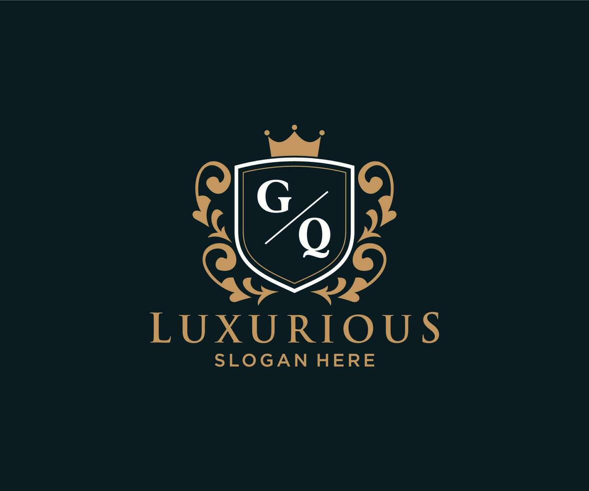 Initial GQ Letter Royal Luxury Logo template in vector art for Restaurant, Royalty, Boutique, Cafe, Hotel, Heraldic, Jewelry, Fashion and other vector illustration.