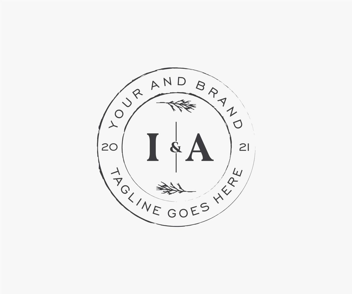 initial IA letters floral frames. Botanical feminine editable premade monoline unique decoration for greeting card, wedding invitation. vector