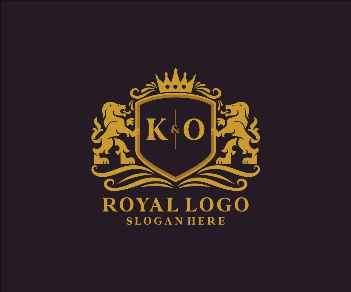 Initial KO Letter Lion Royal Luxury Logo template in vector art for Restaurant, Royalty, Boutique, Cafe, Hotel, Heraldic, Jewelry, Fashion and other vector illustration.