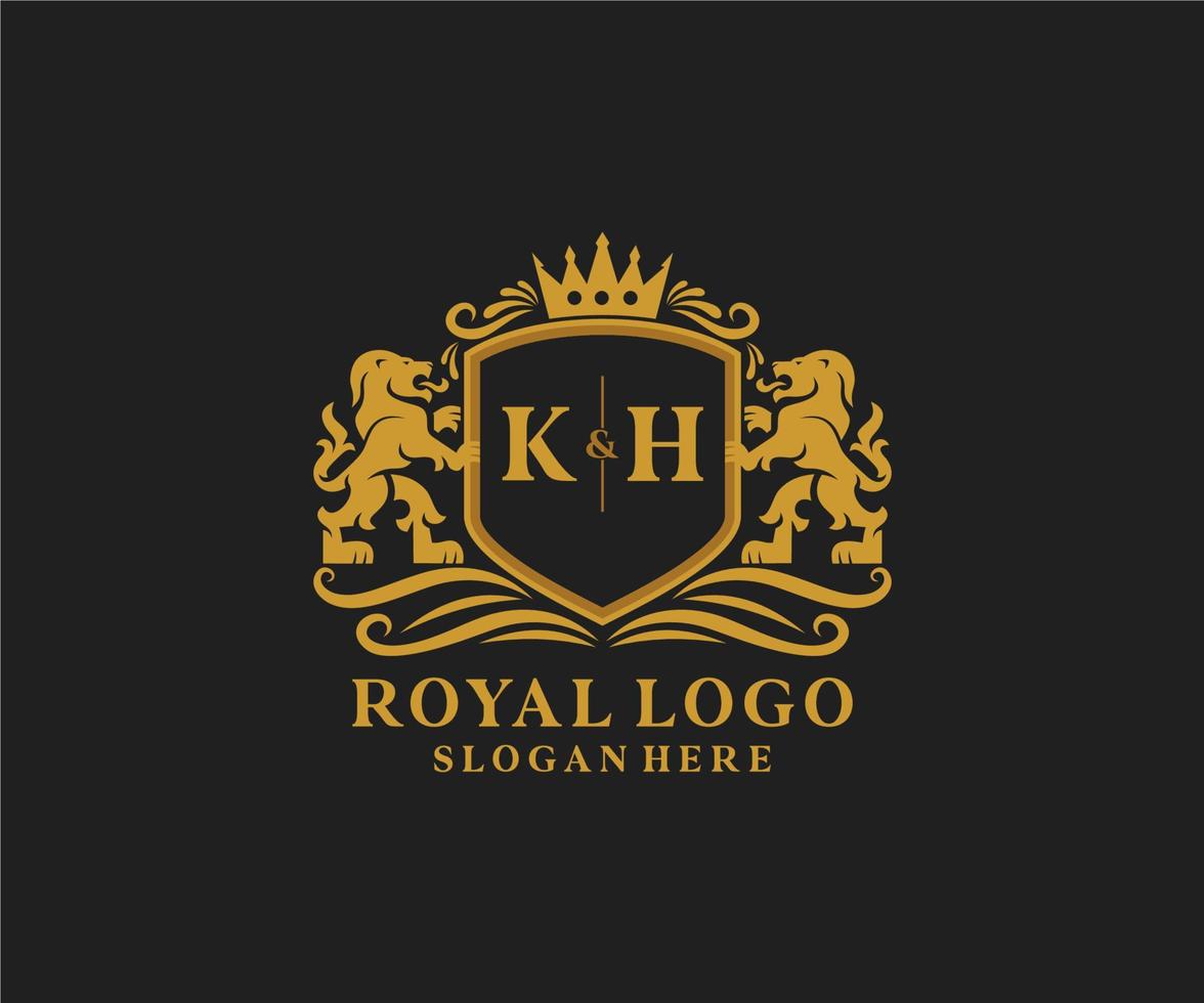 Initial KH Letter Lion Royal Luxury Logo template in vector art for Restaurant, Royalty, Boutique, Cafe, Hotel, Heraldic, Jewelry, Fashion and other vector illustration.