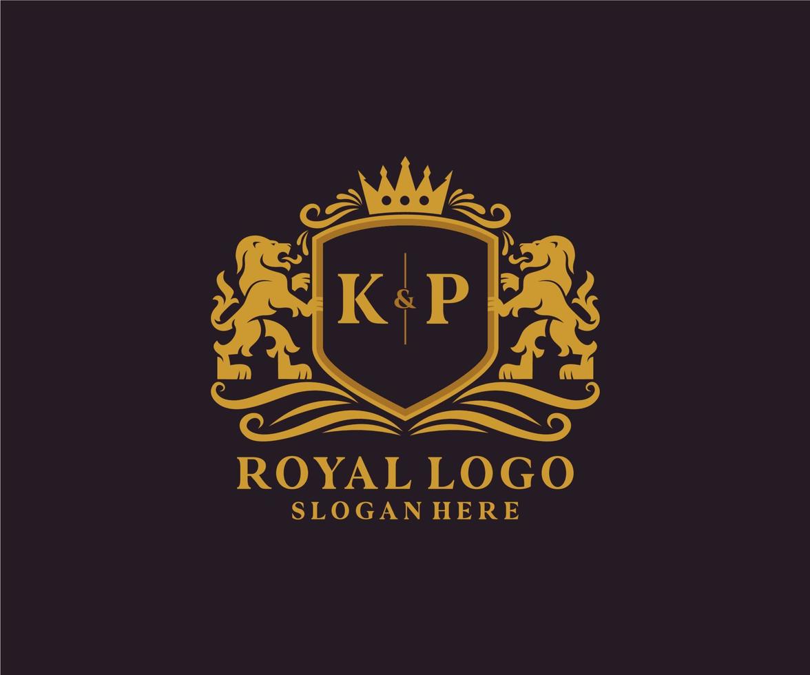 Initial KP Letter Lion Royal Luxury Logo template in vector art for Restaurant, Royalty, Boutique, Cafe, Hotel, Heraldic, Jewelry, Fashion and other vector illustration.