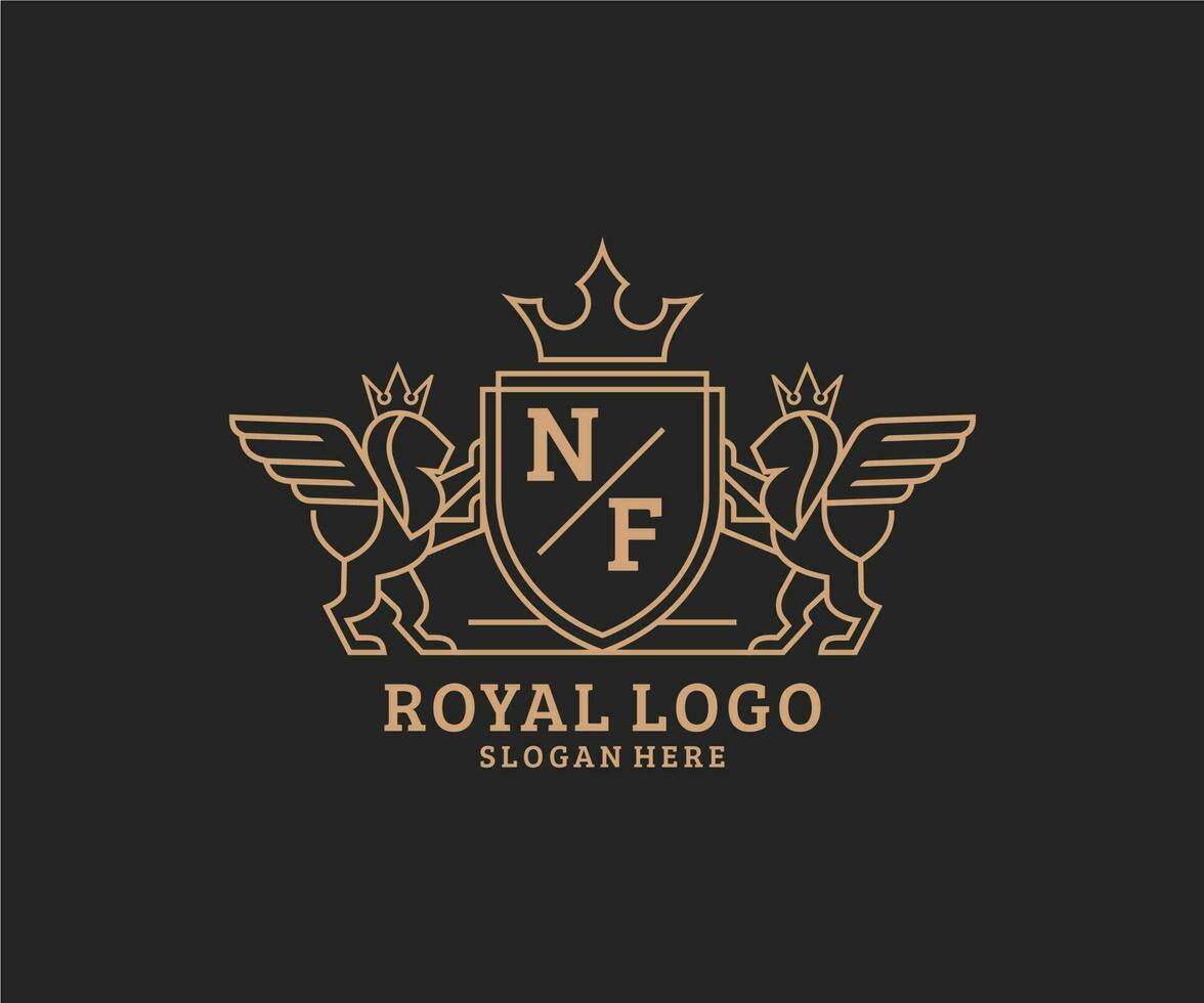 Initial NF Letter Lion Royal Luxury Heraldic,Crest Logo template in vector art for Restaurant, Royalty, Boutique, Cafe, Hotel, Heraldic, Jewelry, Fashion and other vector illustration.