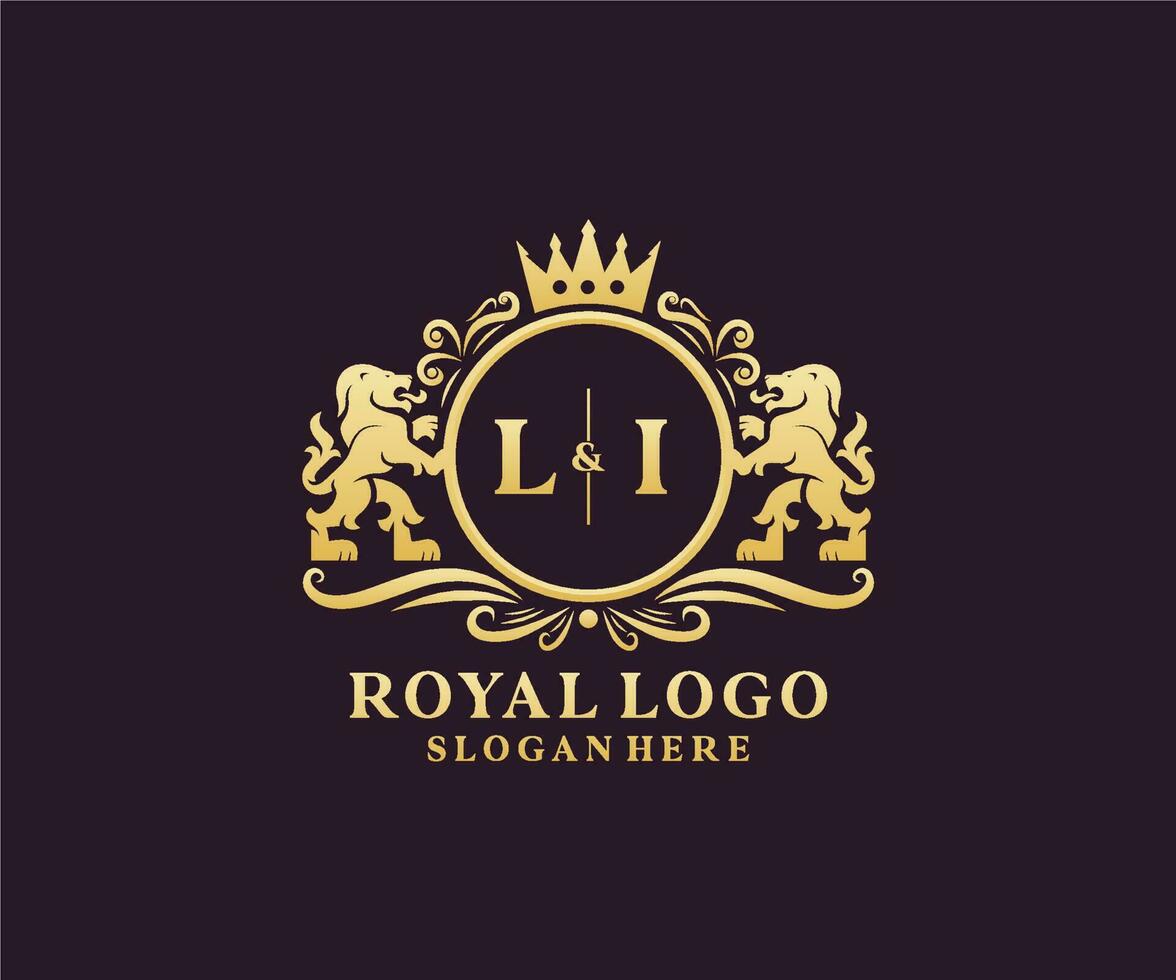 Initial LI Letter Lion Royal Luxury Logo template in vector art for Restaurant, Royalty, Boutique, Cafe, Hotel, Heraldic, Jewelry, Fashion and other vector illustration.