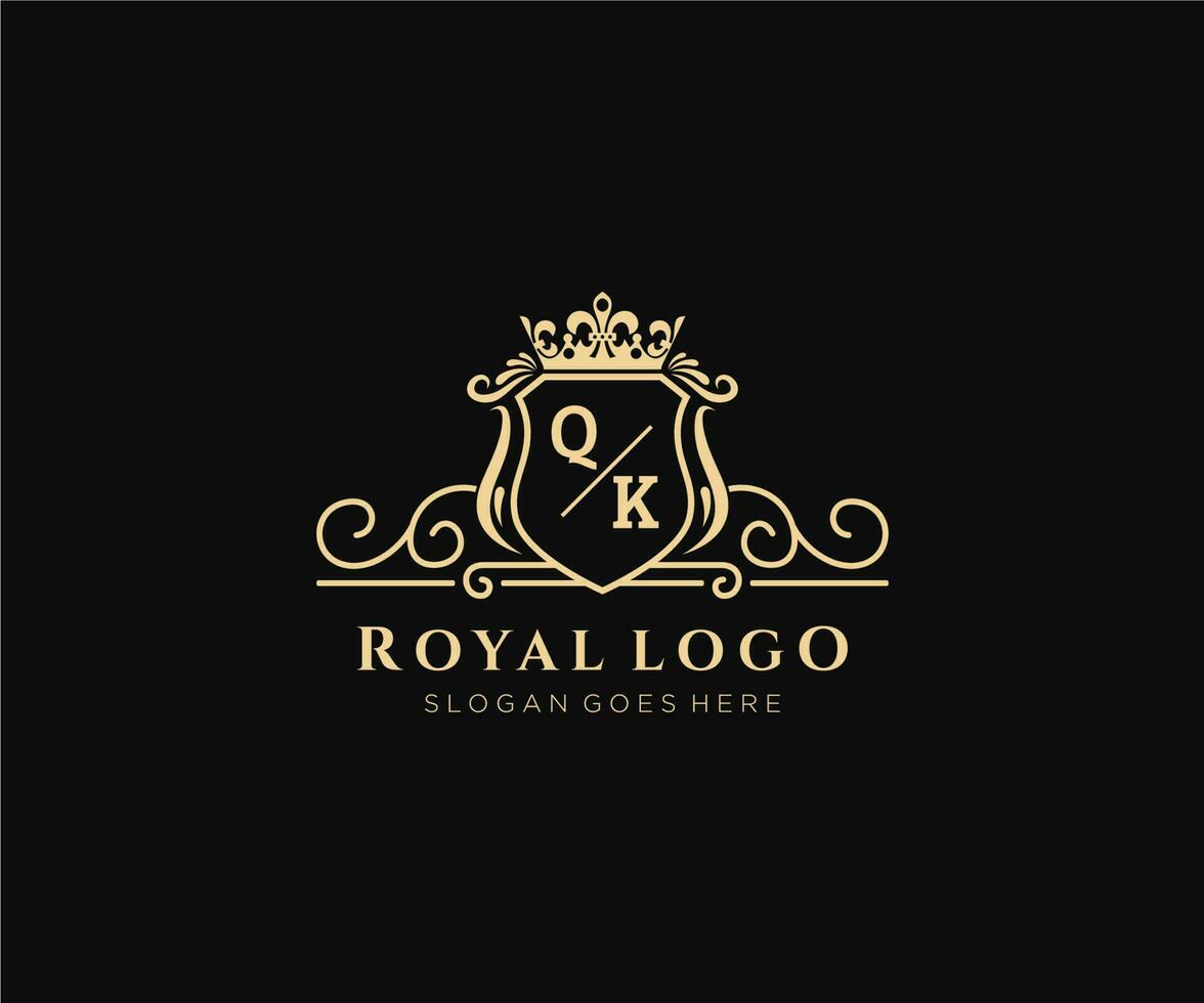 Initial QK Letter Luxurious Brand Logo Template, for Restaurant, Royalty, Boutique, Cafe, Hotel, Heraldic, Jewelry, Fashion and other vector illustration.