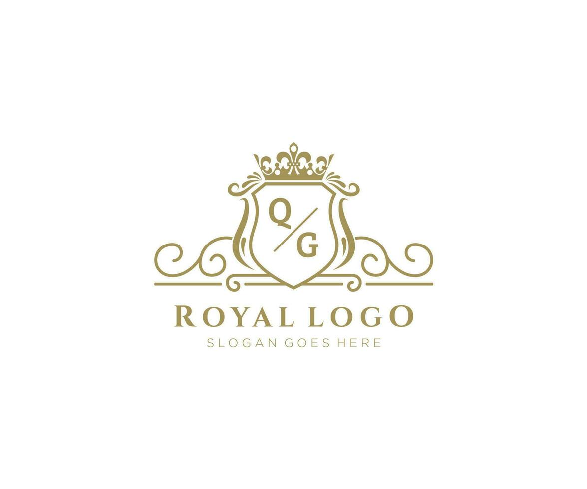Initial QG Letter Luxurious Brand Logo Template, for Restaurant, Royalty, Boutique, Cafe, Hotel, Heraldic, Jewelry, Fashion and other vector illustration.