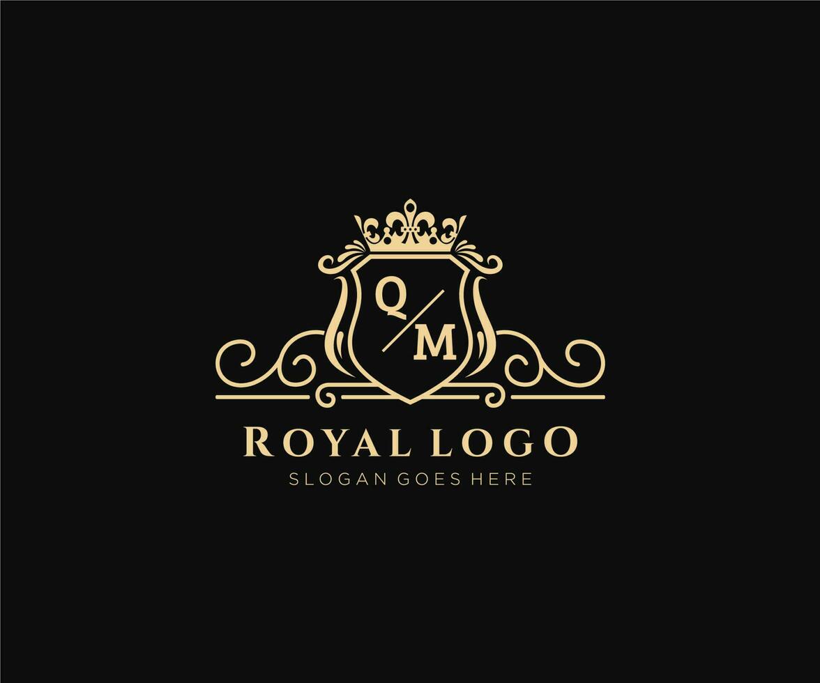 Initial QM Letter Luxurious Brand Logo Template, for Restaurant, Royalty, Boutique, Cafe, Hotel, Heraldic, Jewelry, Fashion and other vector illustration.