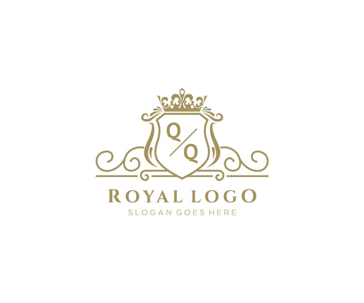 Initial QQ Letter Luxurious Brand Logo Template, for Restaurant, Royalty, Boutique, Cafe, Hotel, Heraldic, Jewelry, Fashion and other vector illustration.