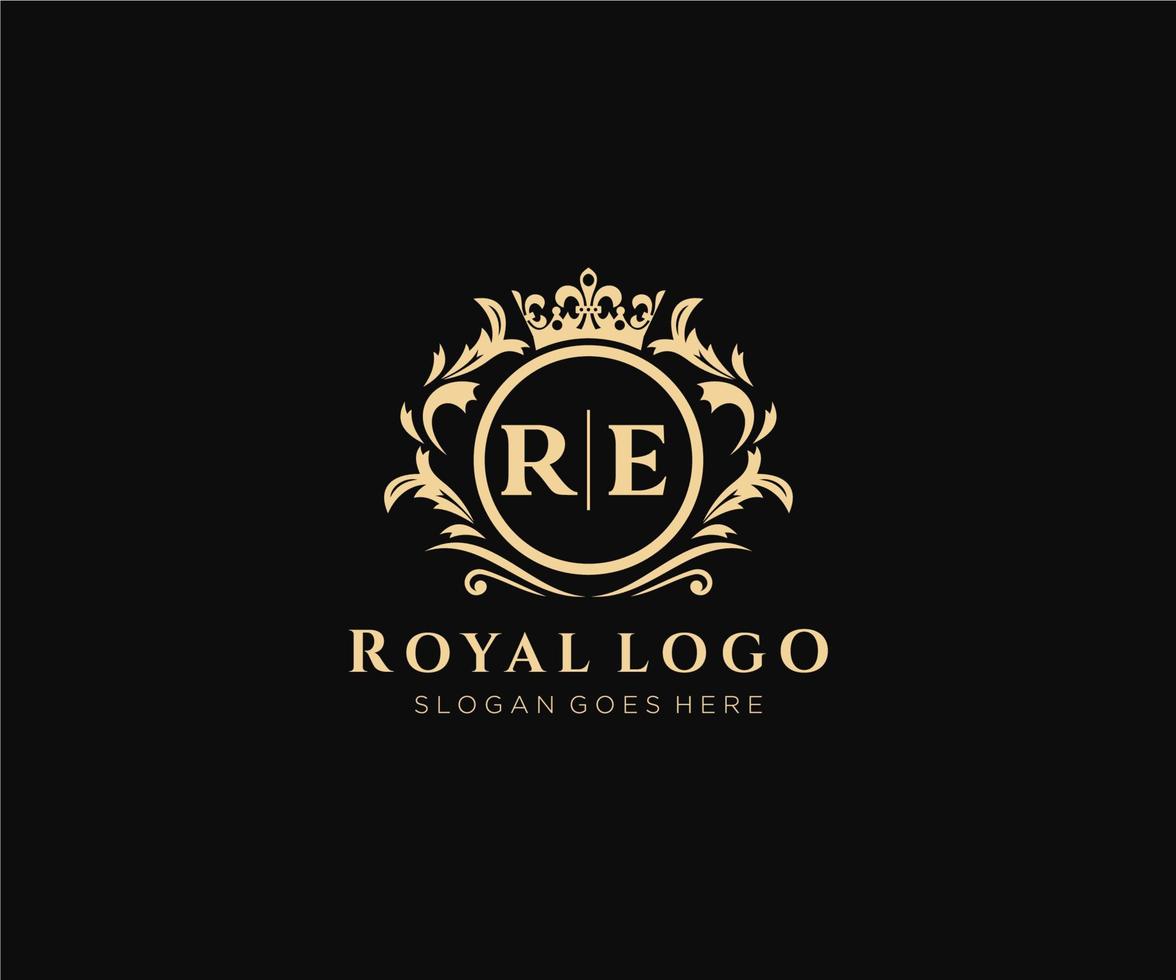 Initial RE Letter Luxurious Brand Logo Template, for Restaurant, Royalty, Boutique, Cafe, Hotel, Heraldic, Jewelry, Fashion and other vector illustration.