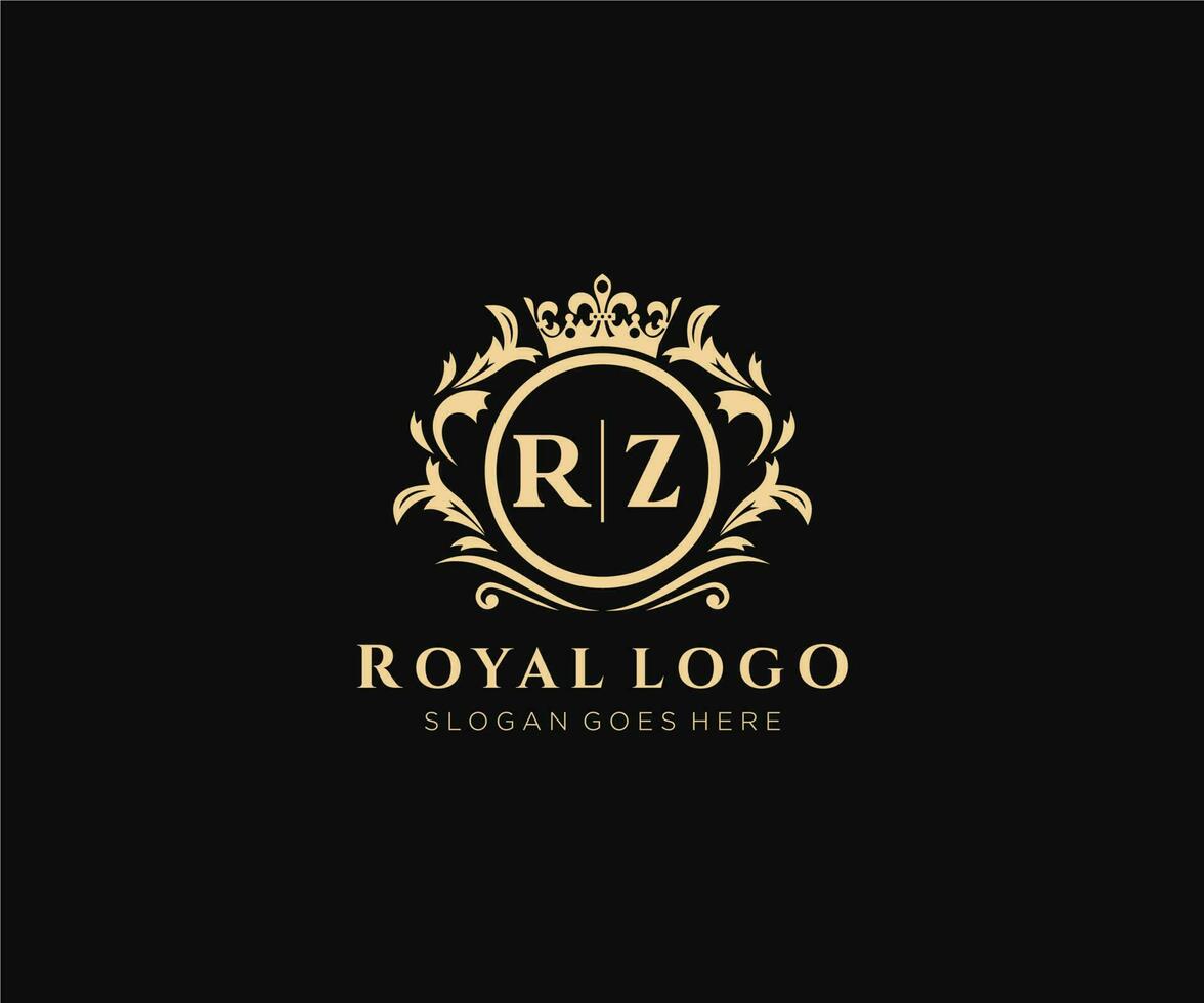 Initial RZ Letter Luxurious Brand Logo Template, for Restaurant, Royalty, Boutique, Cafe, Hotel, Heraldic, Jewelry, Fashion and other vector illustration.