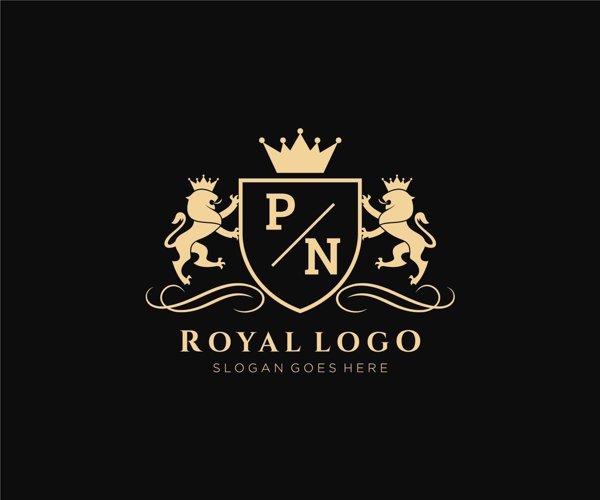 Initial PN Letter Lion Royal Luxury Heraldic,Crest Logo template in vector art for Restaurant, Royalty, Boutique, Cafe, Hotel, Heraldic, Jewelry, Fashion and other vector illustration.