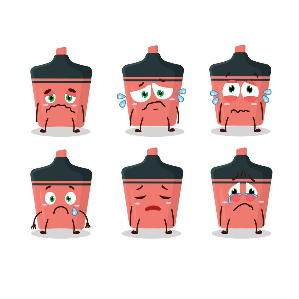 Pink highlighter cartoon character with sad expression vector