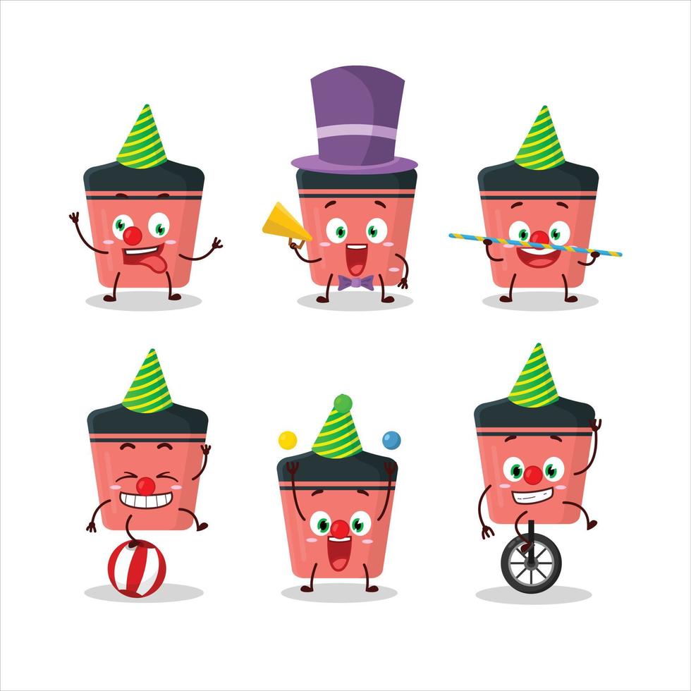 Cartoon character of pink highlighter with various circus shows vector