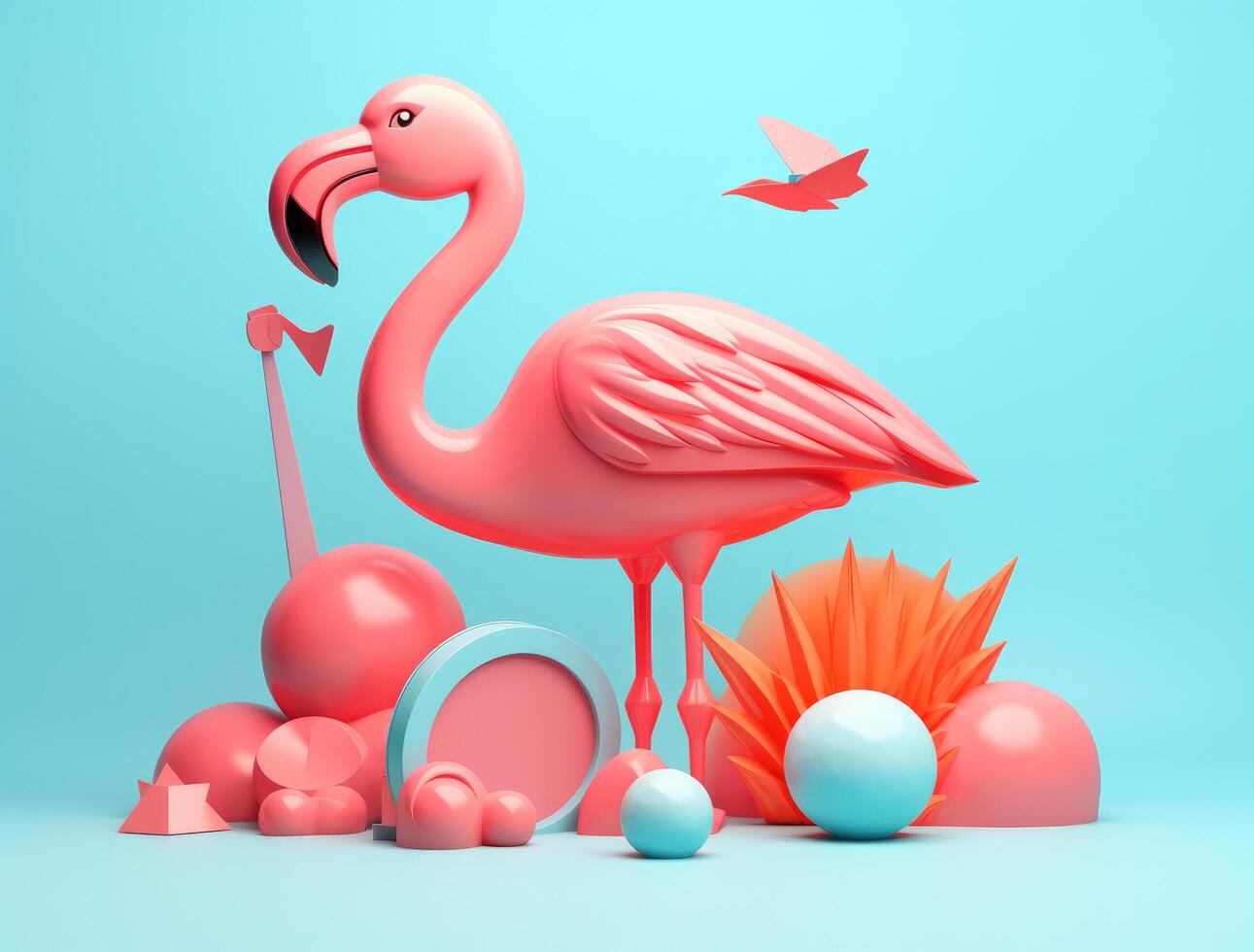 Cute summer background with pink flamingo. Illustration photo